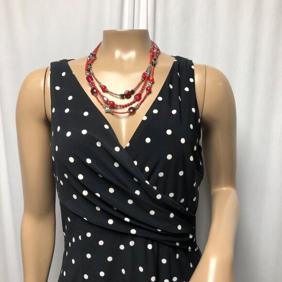 Chaps Dress Womens Size Small Black White Polka Dots Stretch Sleeveless A-line - Picture 2 of 7